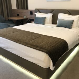 double bed in a hotel room