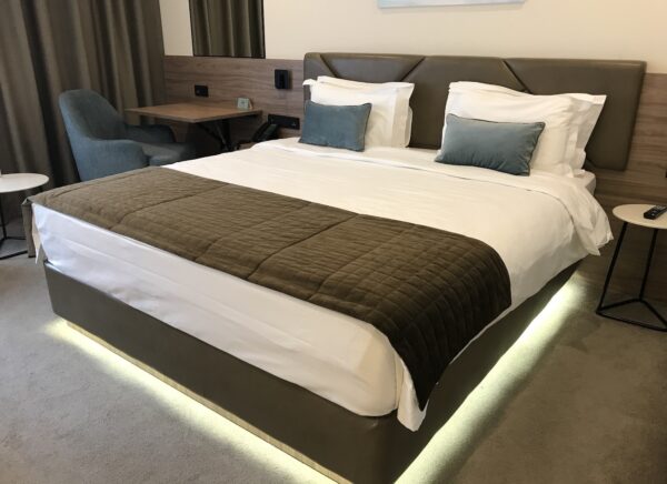 double bed in a hotel room